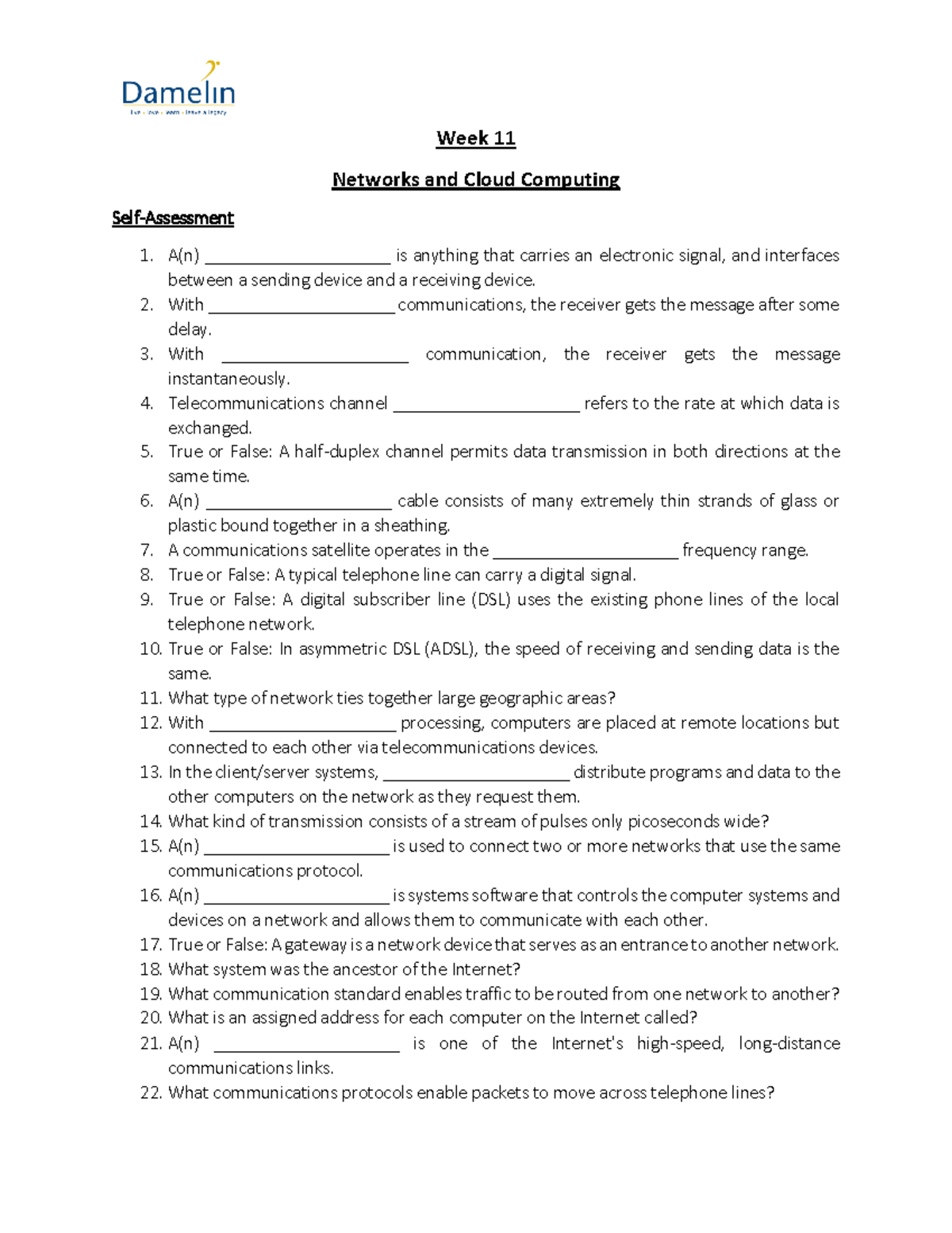 WEEK 11 Networks and Cloud Computing Self Assessment AR - Week 11 ...