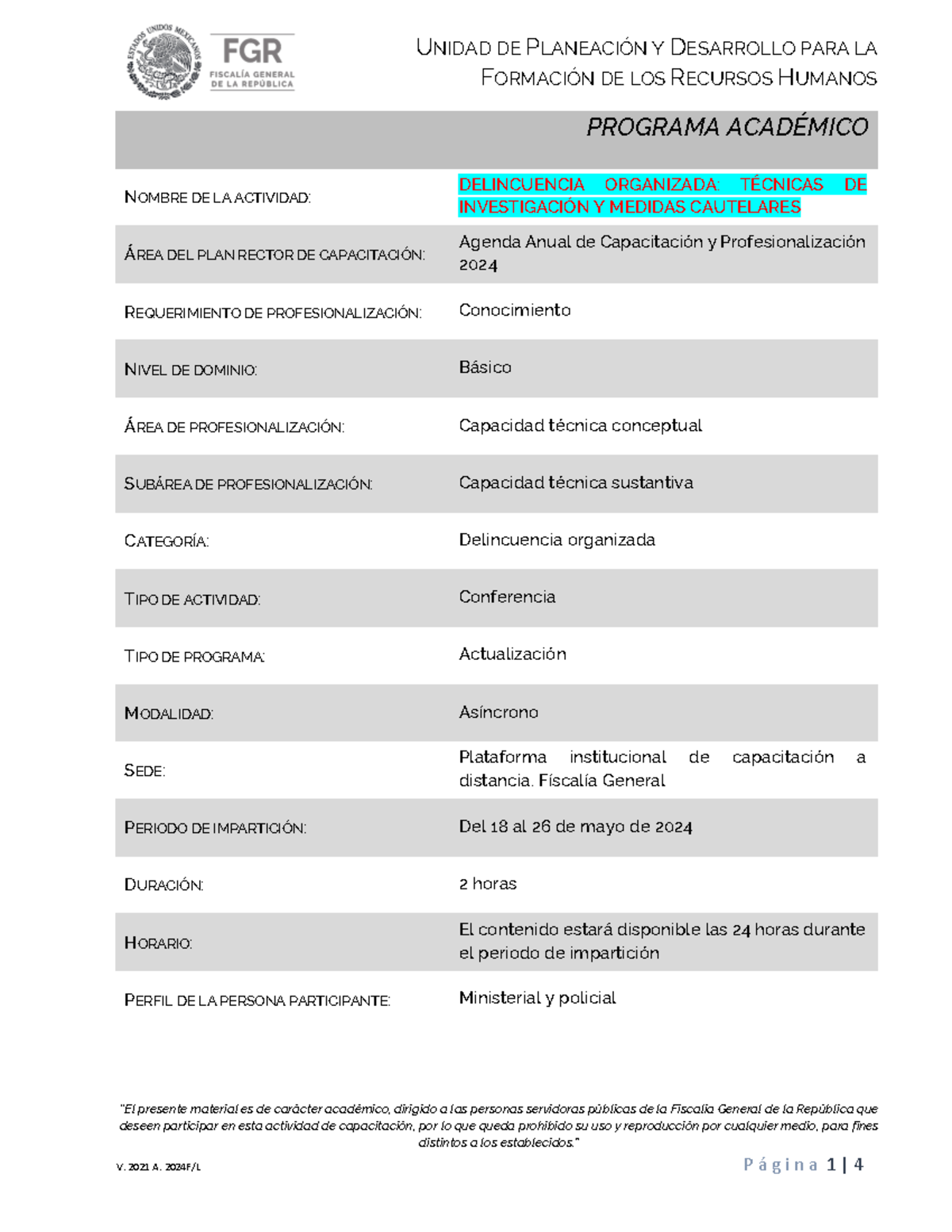 Programa Academico - FORMACIÓN DE LOS RECURSOS HUMANOS “El presente ...