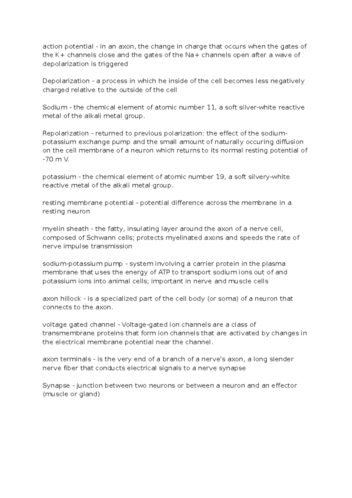 Action Potential Notes - action potential - in an axon, the change in ...