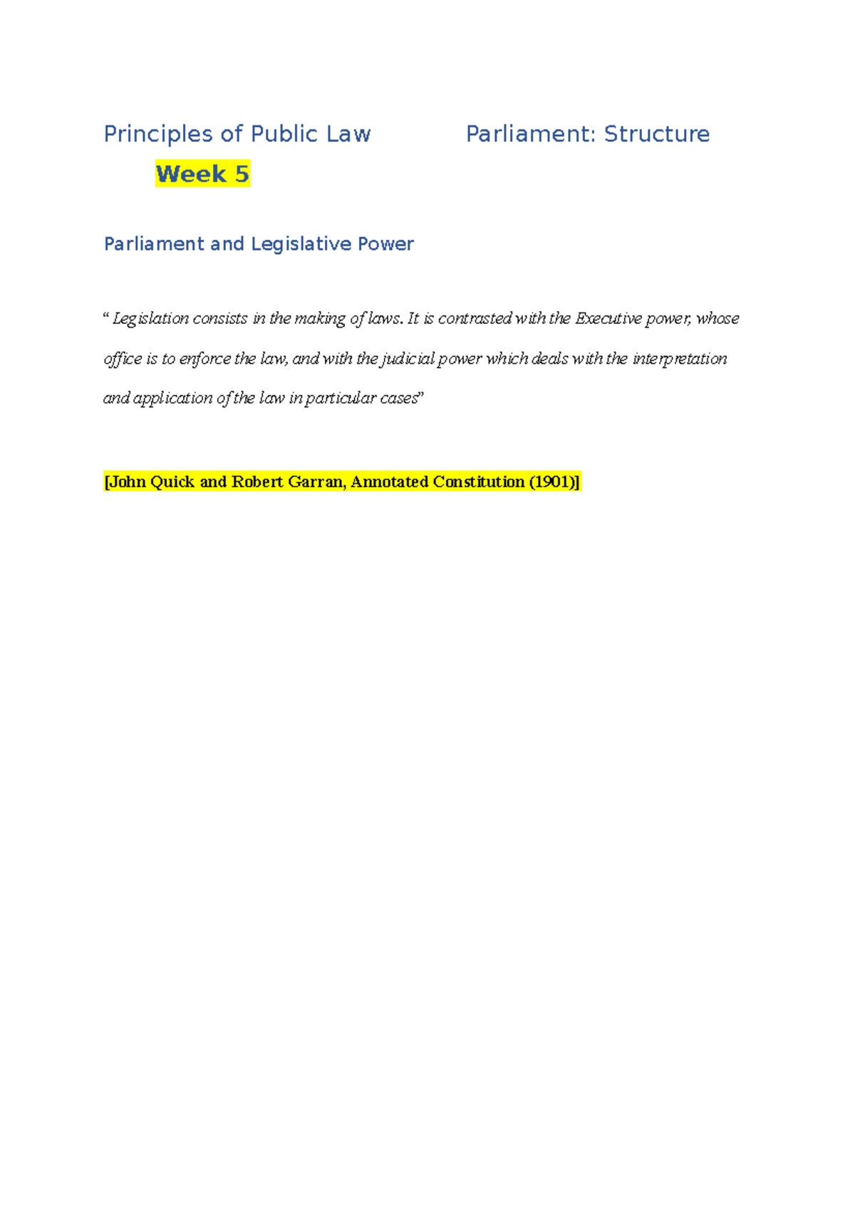 Principles of Public Law Lecture Notes Week 5 - Principles of Public ...