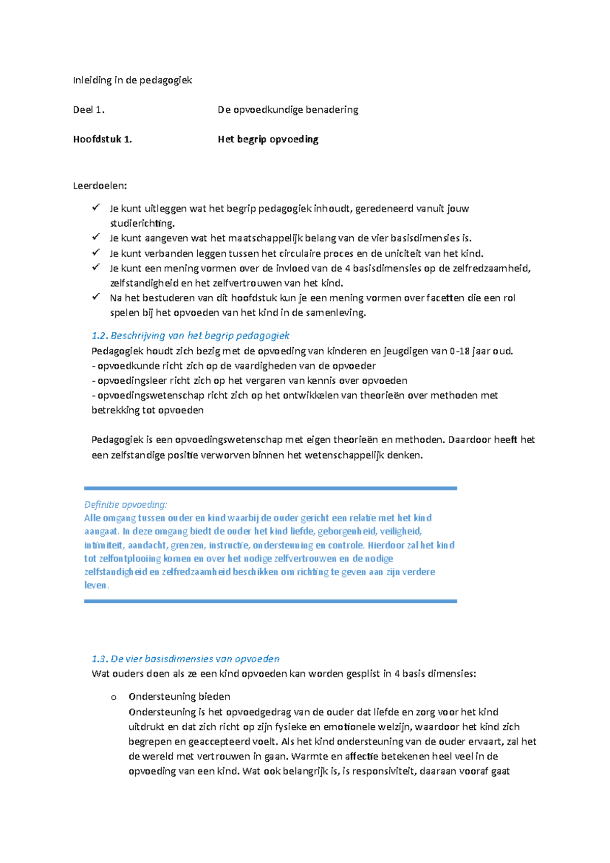 Inleiding In De Pedagogiek Samenvatting Hfdst 1 & 2 - Inleiding In De ...