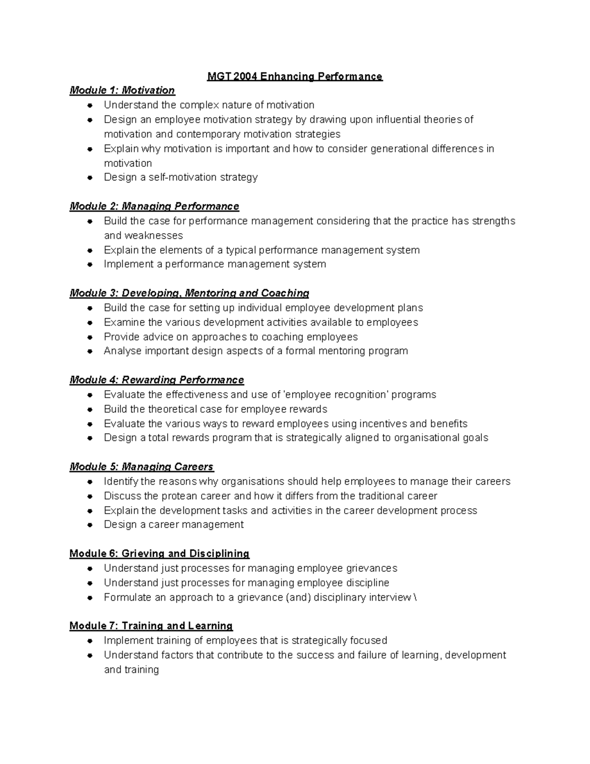 MGT2004 Enhancing Performance - MGT 2004 Enhancing Performance Module 1 ...