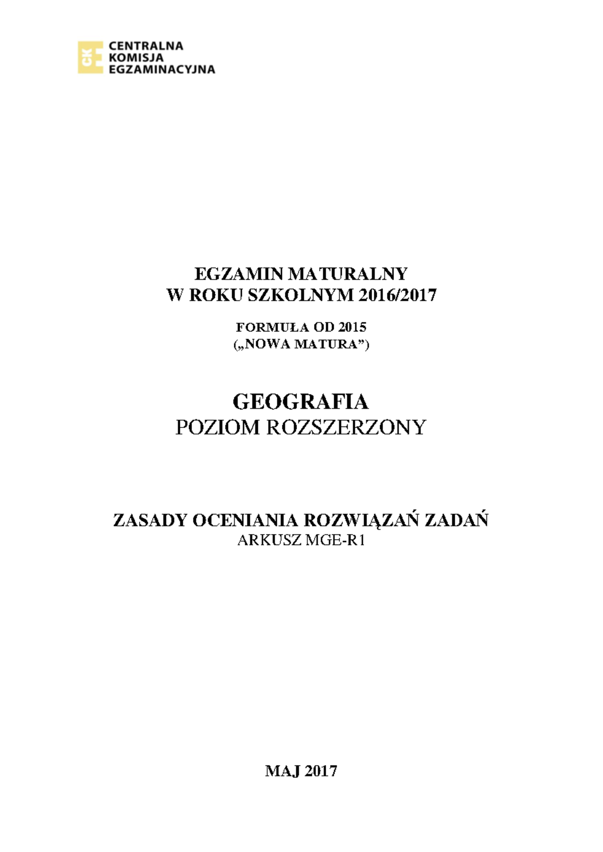 Zasady Oceniania Odpowiedzi Geografia Rozszerzony Matura 2017 - EGZAMIN ...