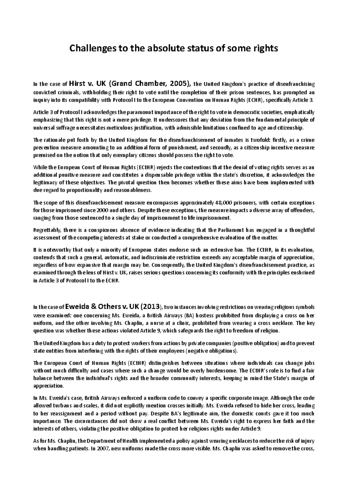 Case studies ILHR - Riassunto International Law of Human Rights ...