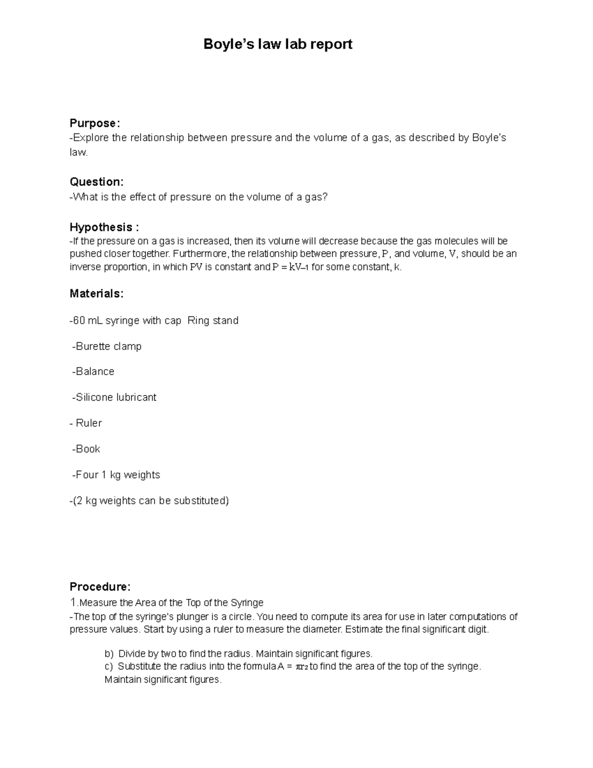 Boyles law lab report edgenuity 2/12/ Purpose Explore the