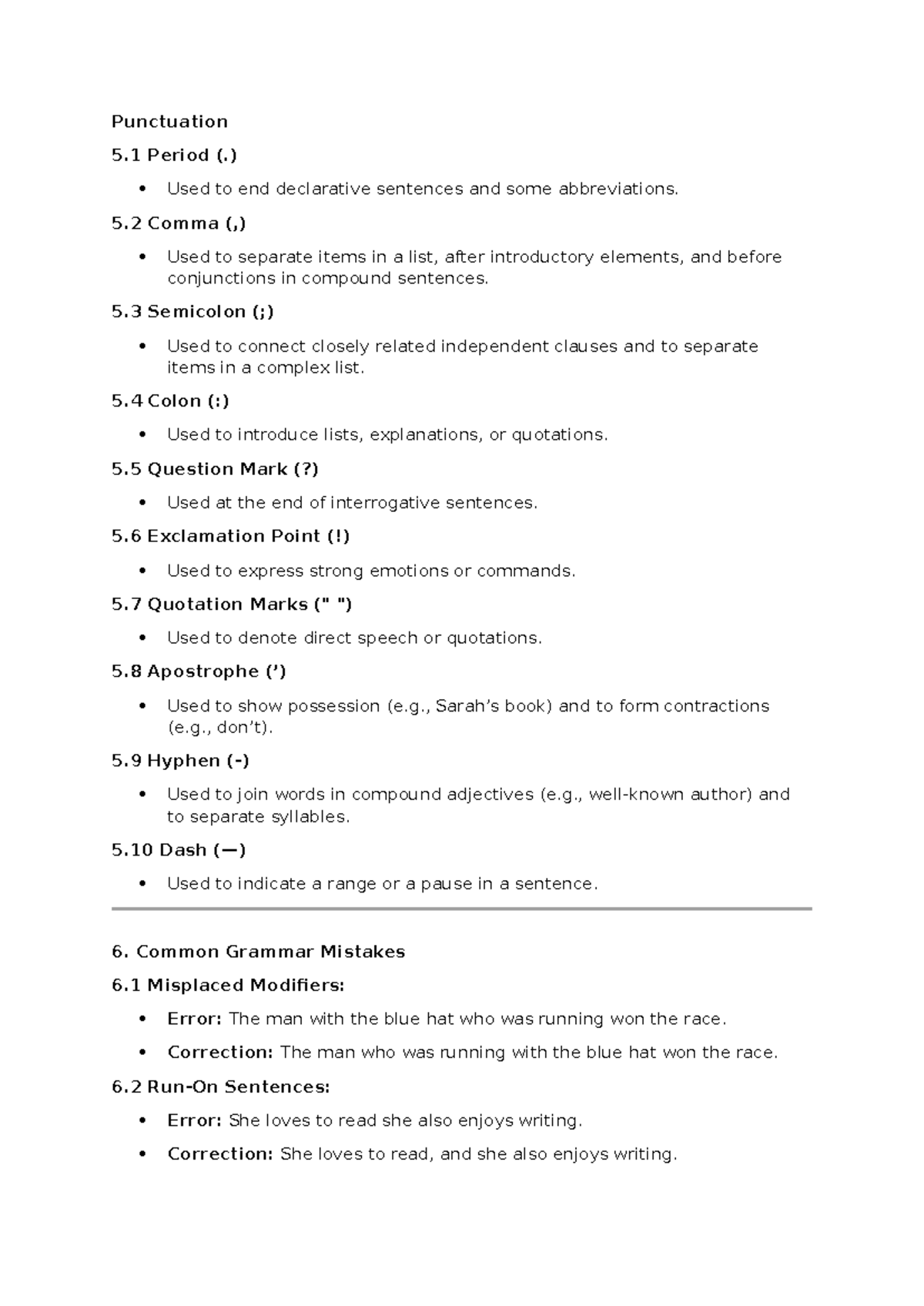 Parts of Speech Part2 - Punctuation 5 Period (.) Used to end ...