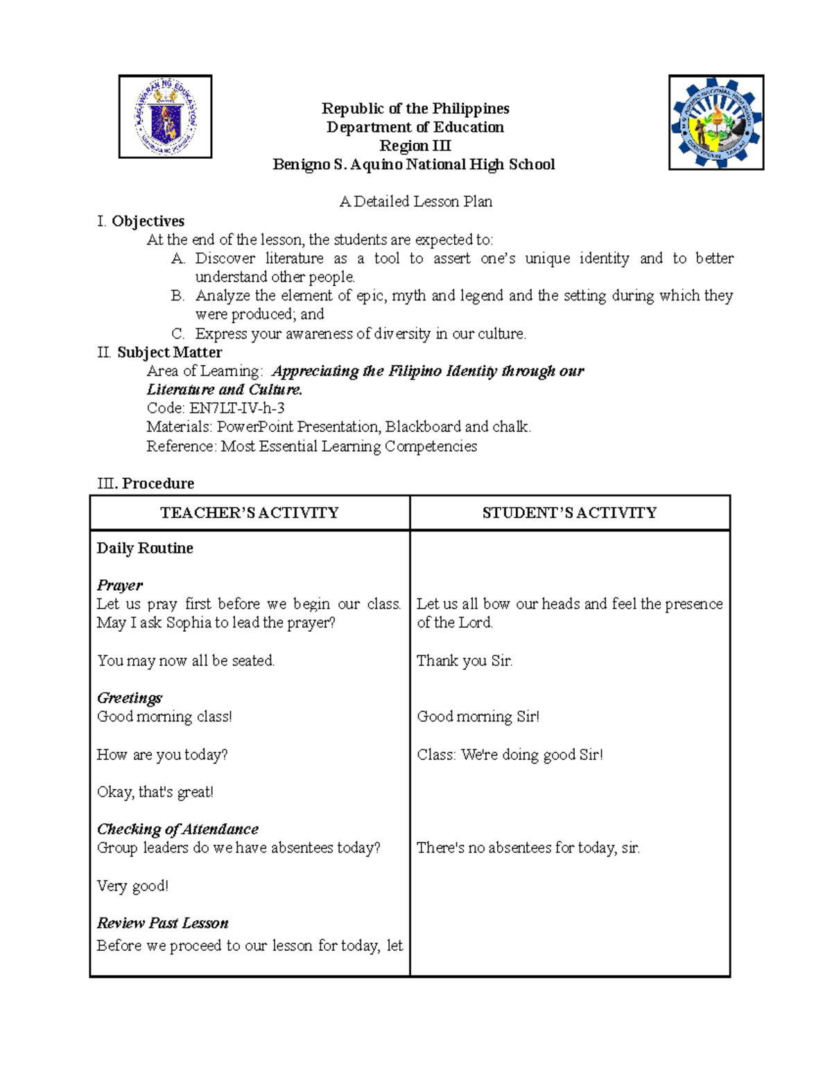 Original DLP - It's a lesson plan. - Republic of the Philippines ...