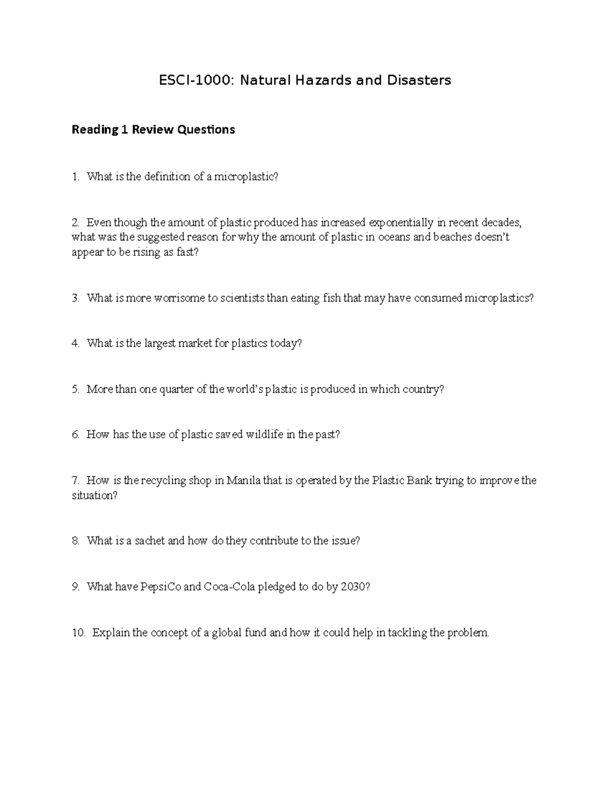 essay questions for natural hazards