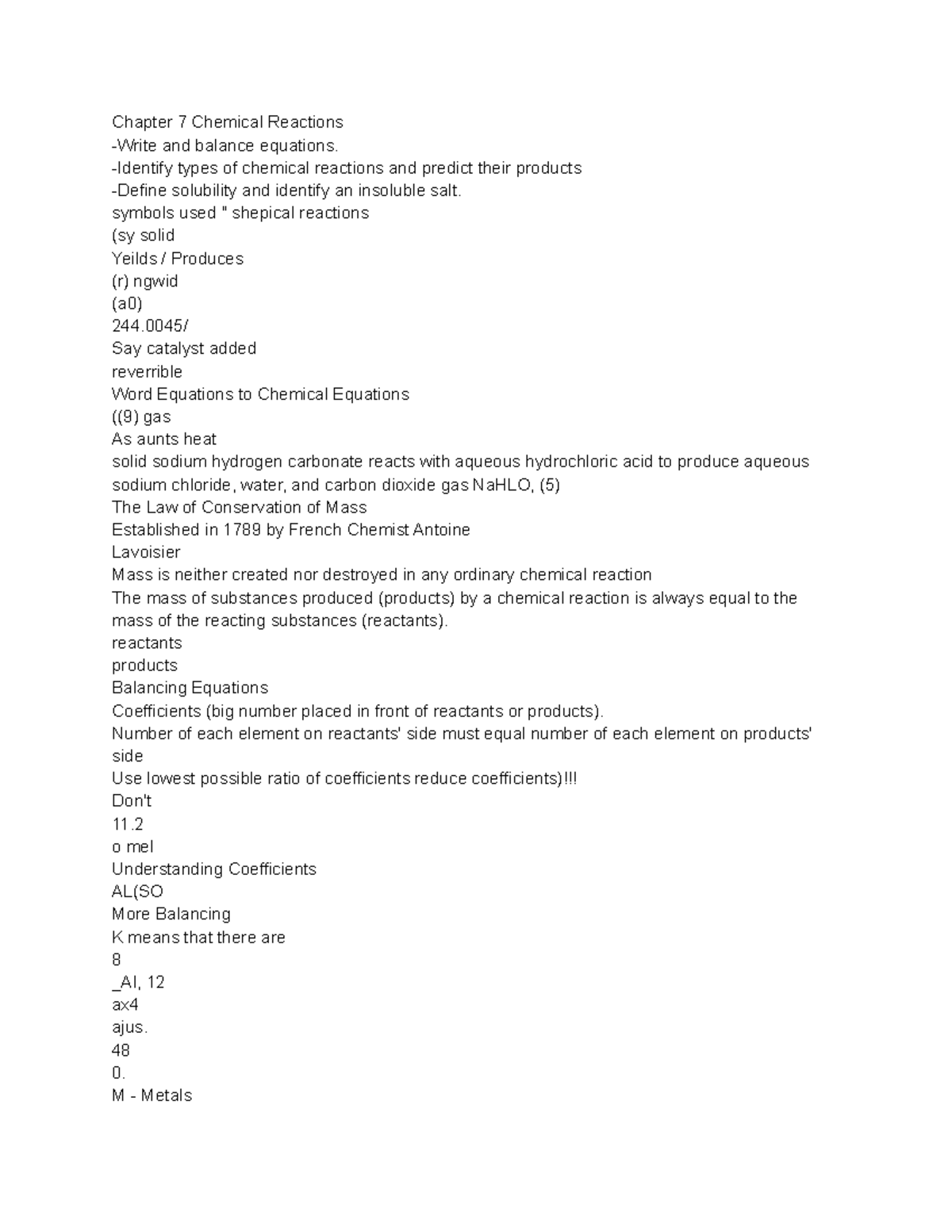 hand in assignment #7 chemical equations