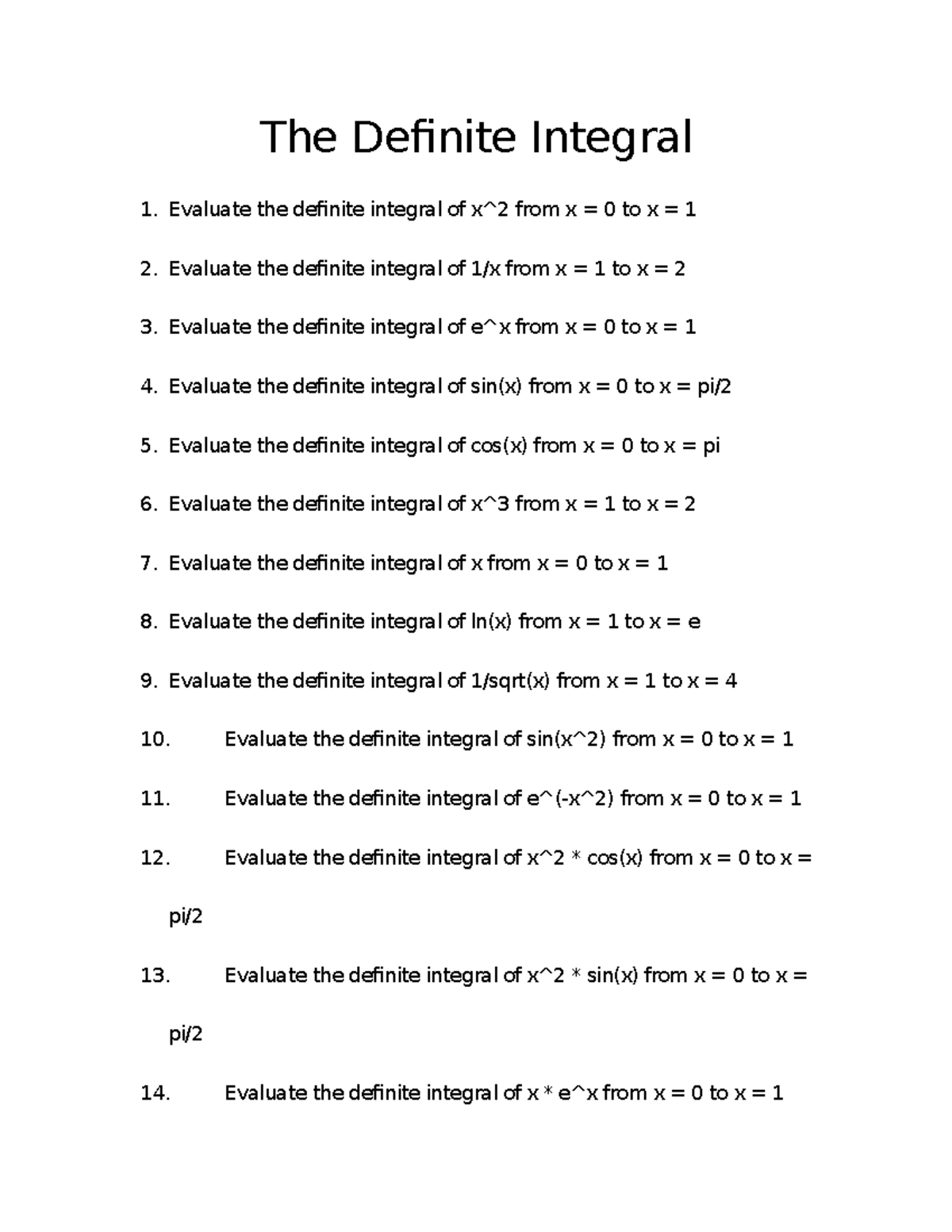 The Definite Integral - self-made calculus two worksheets - The ...