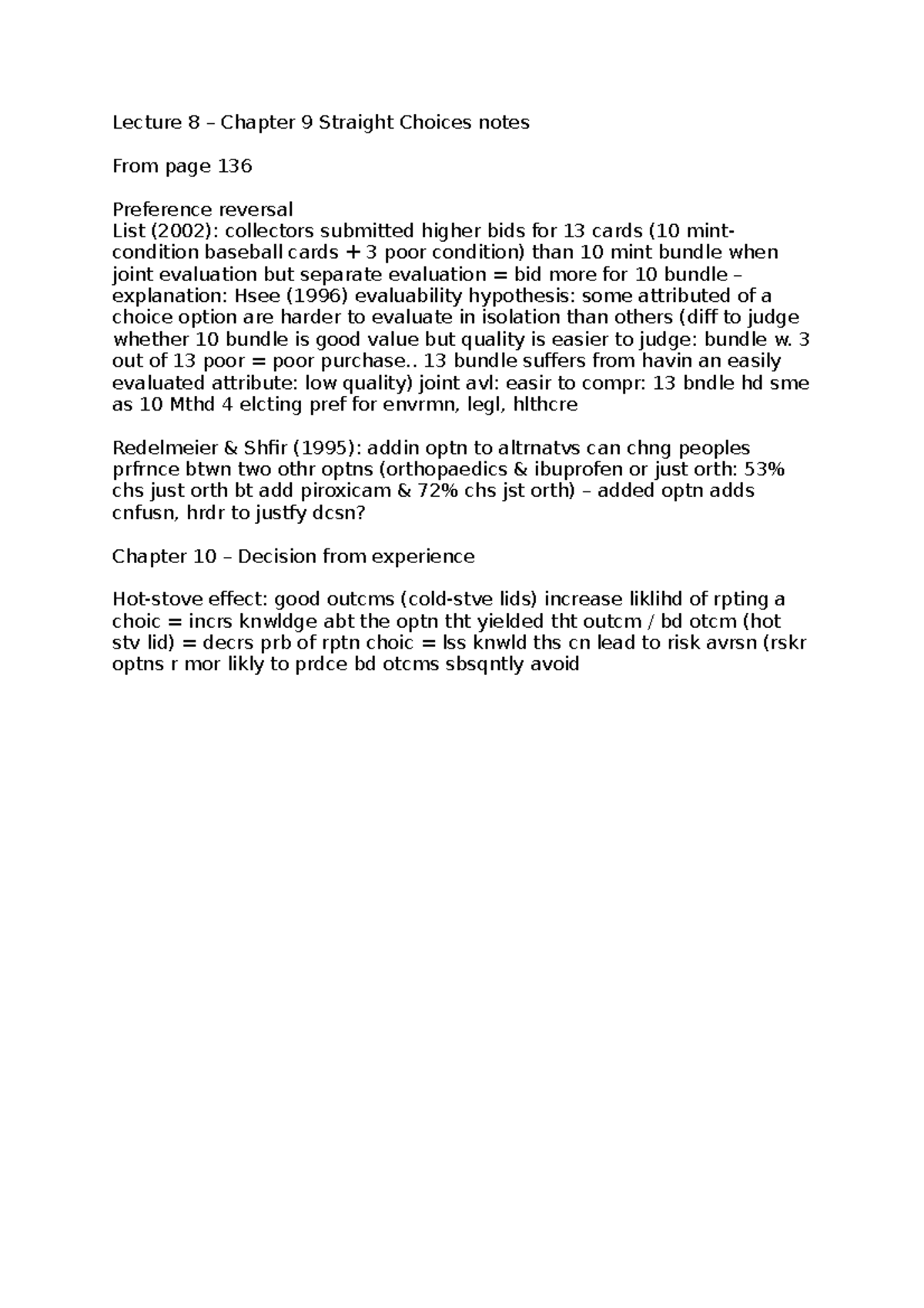 Notes for Decision Making Lecture 8 – Chapter 9 Straight Choices ...