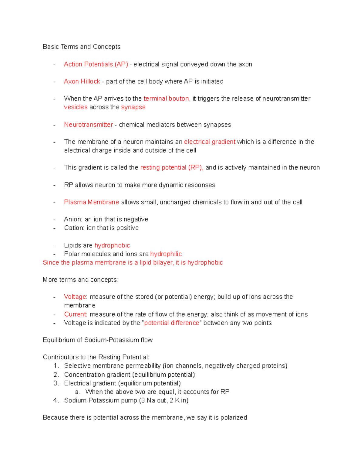 Neurophysiology Professor Radley Basic Terms and Concepts Action