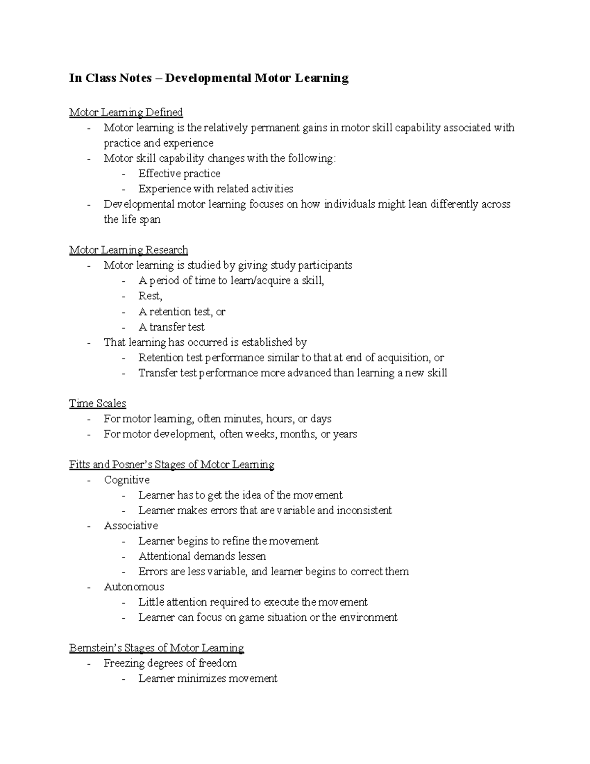 EXSC 235 - Ch. 17 In Class Notes (1) - In Class Notes – Developmental ...