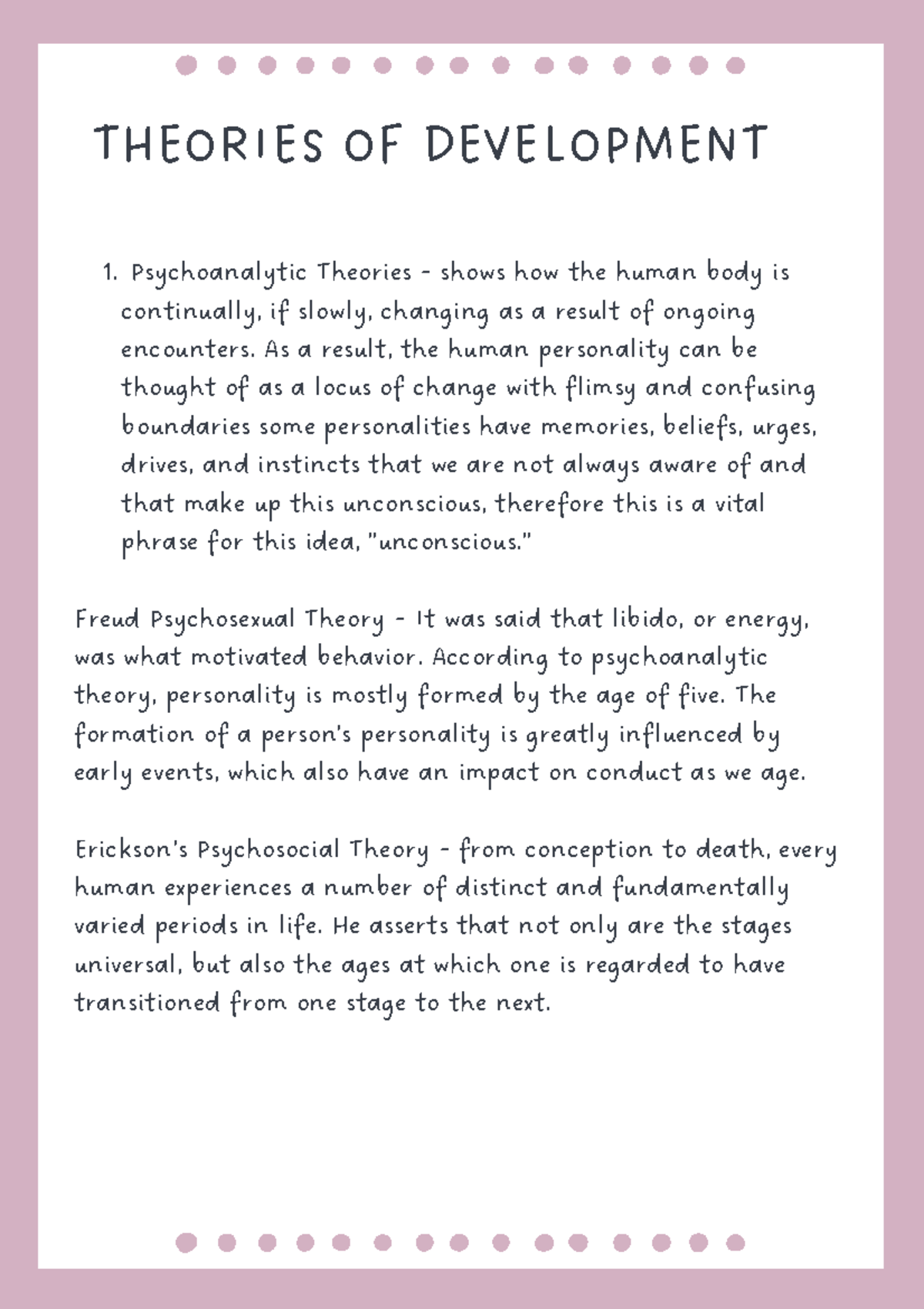 Theories of Development - Psychoanalytic Theories - shows how the human ...