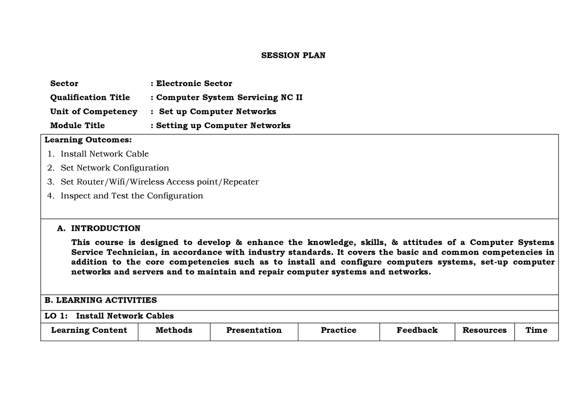 setup-computer-networks-session-plan-sector-electronic-sector
