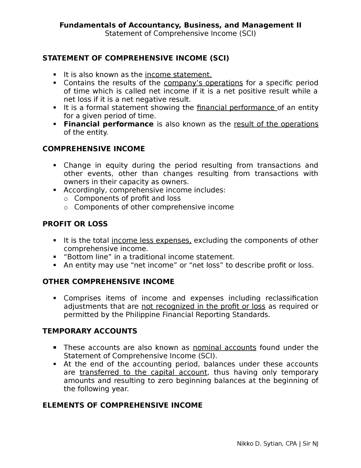 Fabm2 Module 2a Statement Of Comprehensive Income Statement Of Comprehensive Income Sci 0320