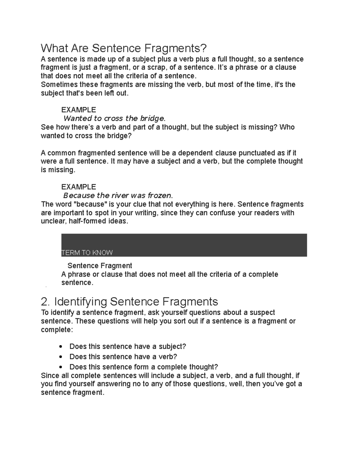 Eng composition 1 NOTES 2 - What Are Sentence Fragments? A sentence is ...