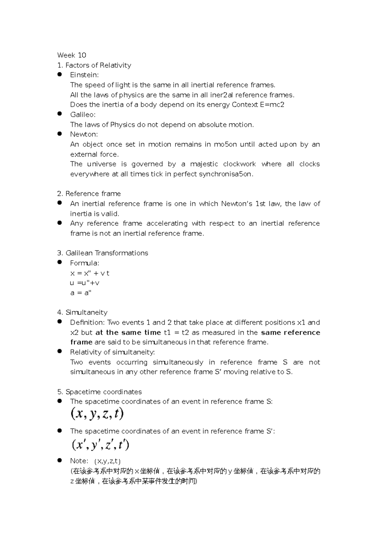 Week 10 - Lecture notes week 10 - Week 10 Factors of Relativity ...