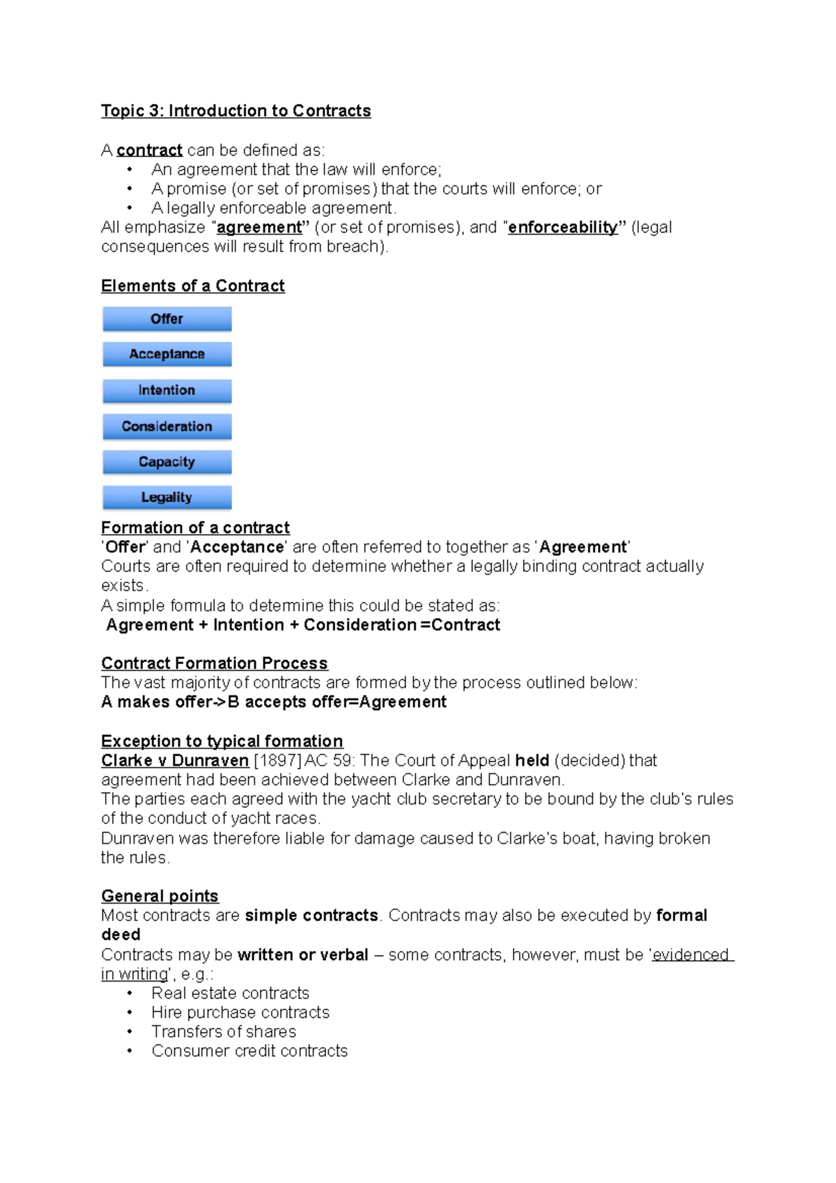 2 - Lecture notes and exam summary - Topic 3: Introduction to Contracts ...