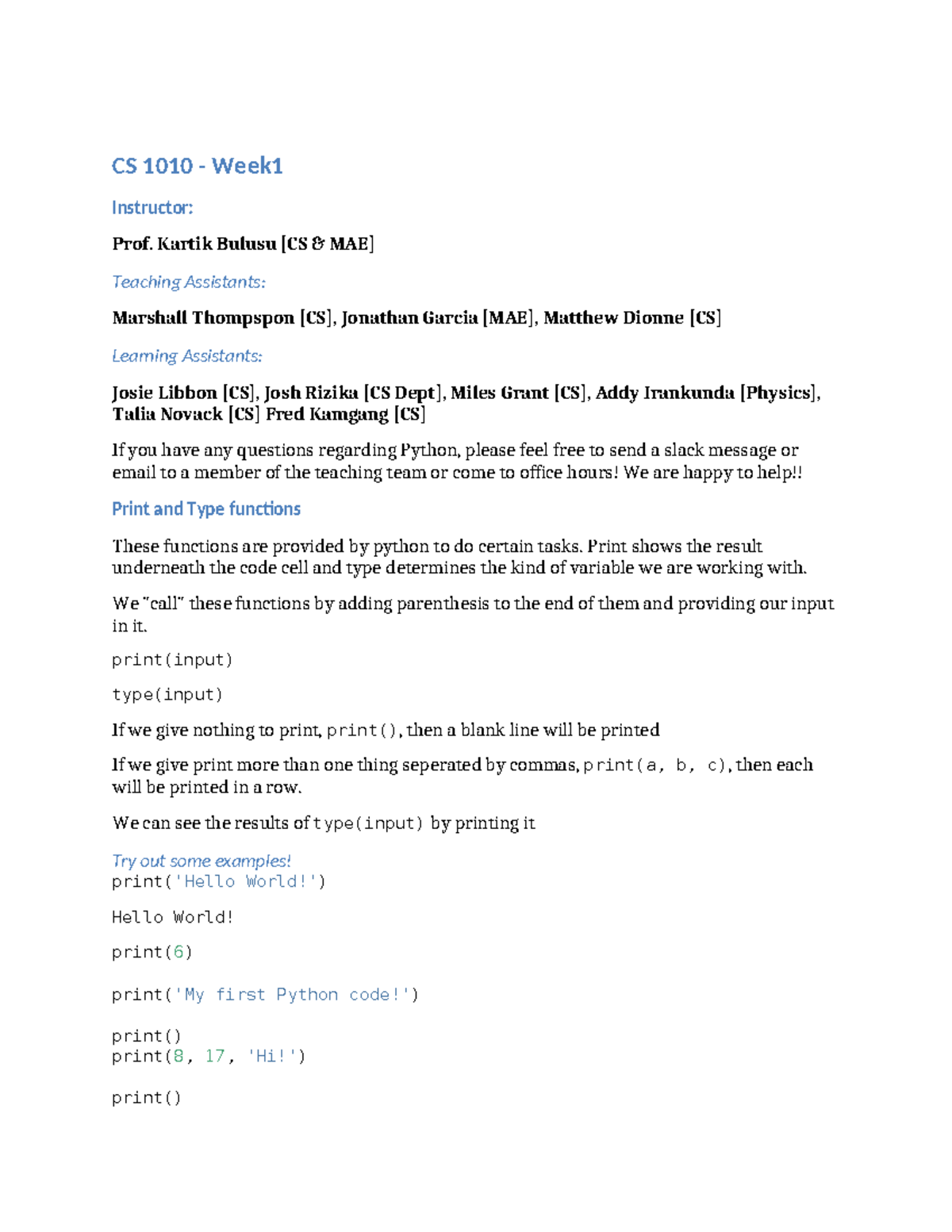 Vertopal - notes - CS 1010 - Week Instructor: Prof. Kartik Bulusu [CS ...