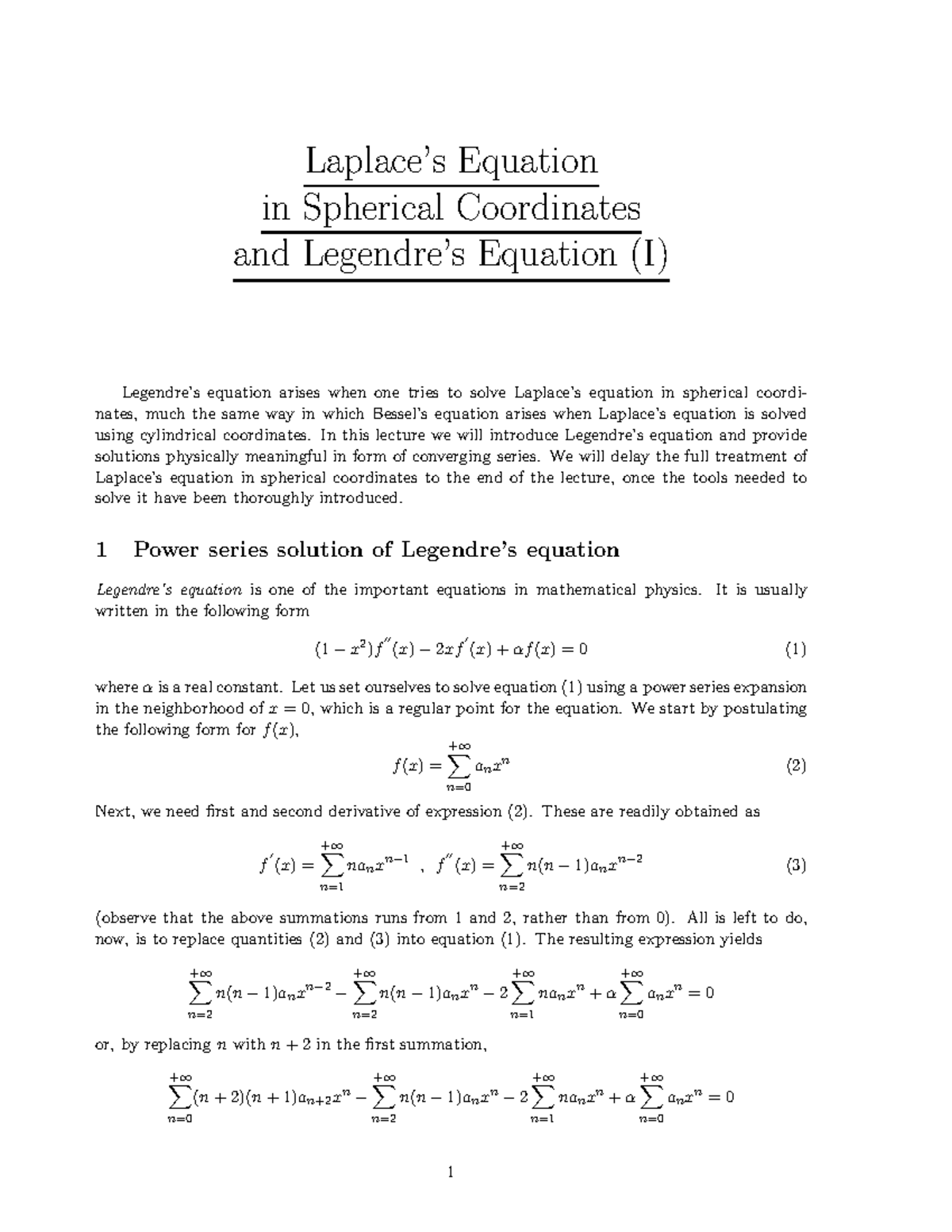 Lecture mathphys 2 08 - Laplace’s Equation in Spherical Coordinates and ...