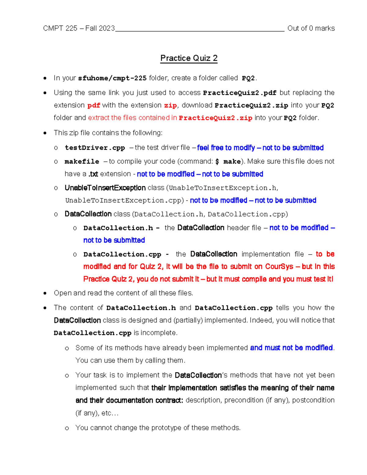 Practice Quiz 2 quiz CMPT 225 Fall 2023