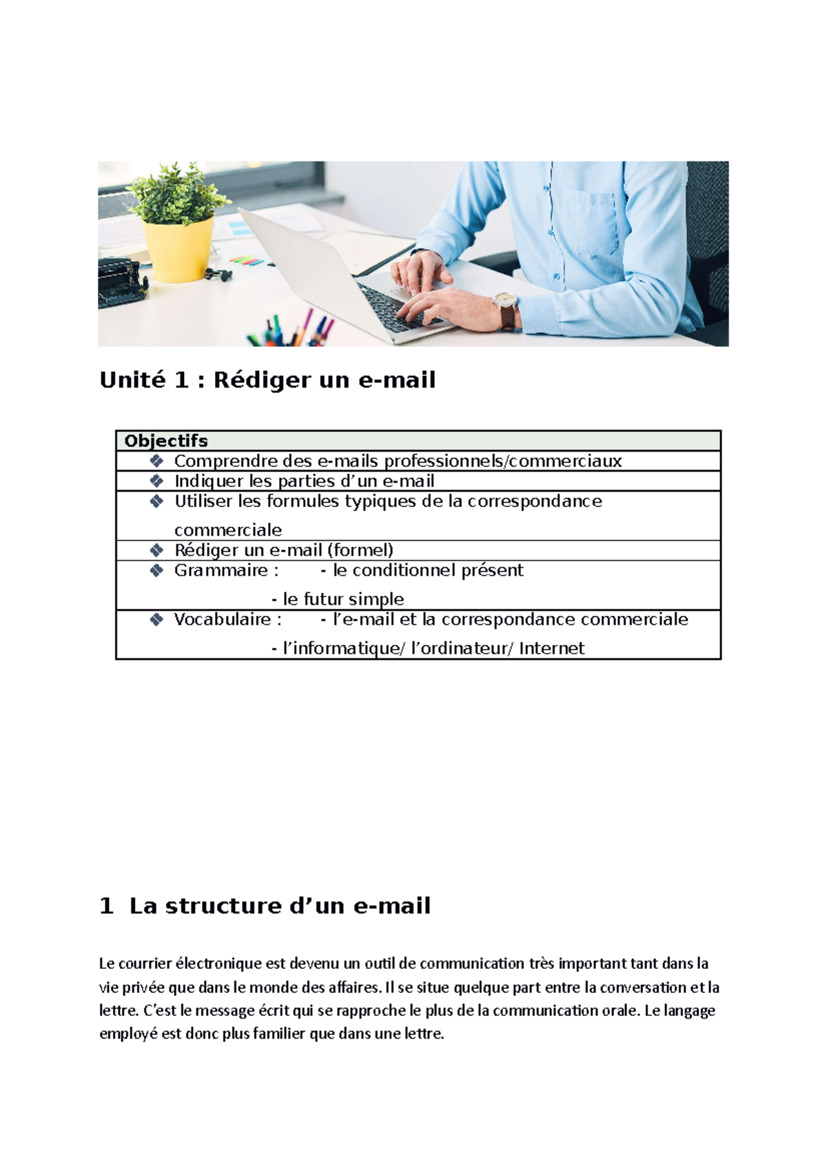 2ACF Unité 1 Rédiger un e-mail - Unité 1 : Rédiger un e-mail Objectifs ...