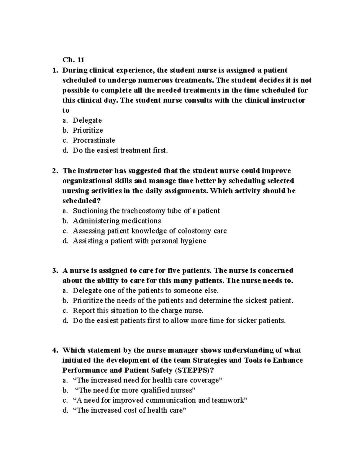 Chap 11 Pratice Test - Practice Test - Ch. 11 During Clinical ...