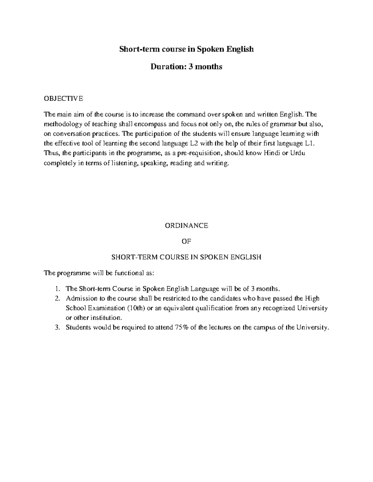 Language-Short-term course in Spoken English - Short-term course in ...