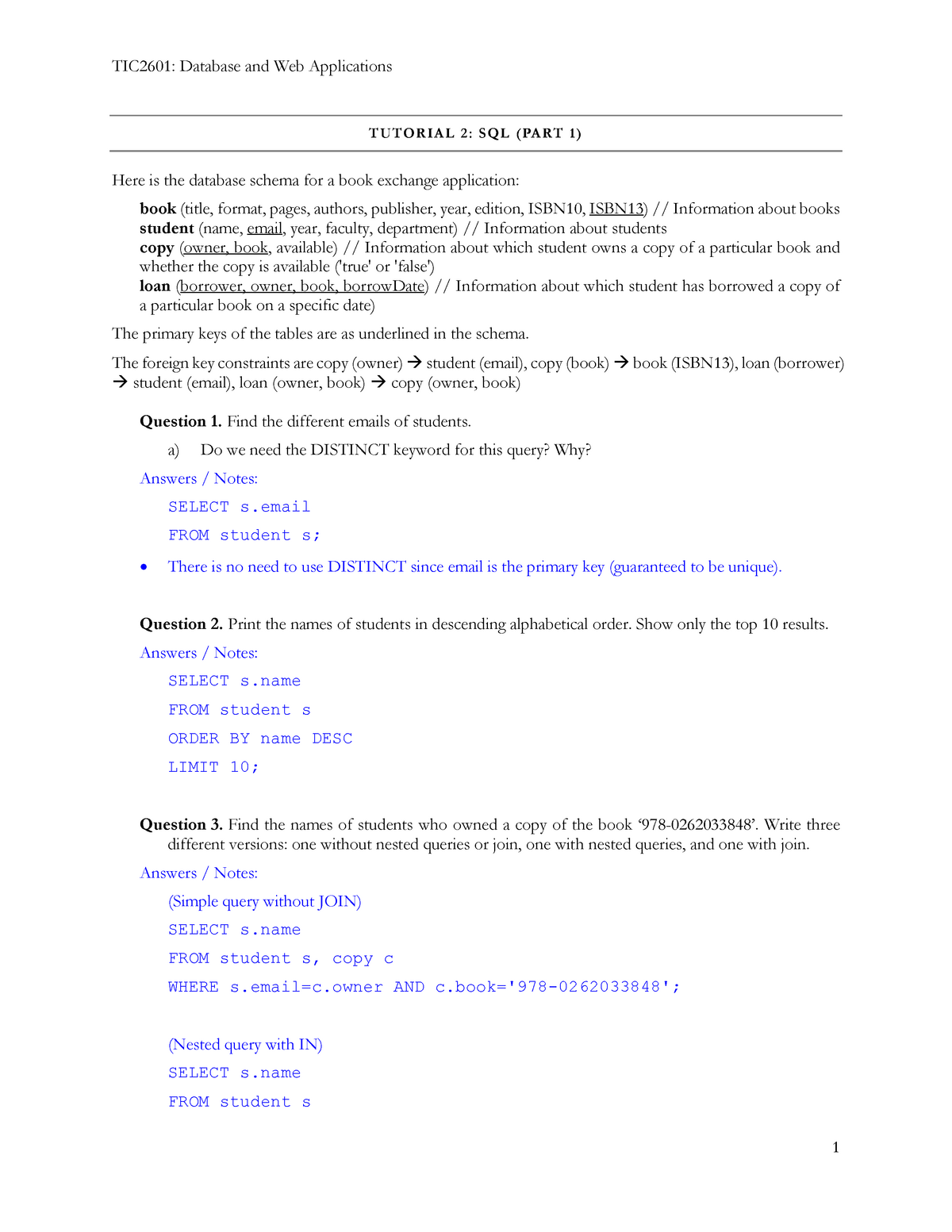 Tutorial 02 Questions And Answers - TUTORIAL 2: SQL (PART 1) Here Is ...