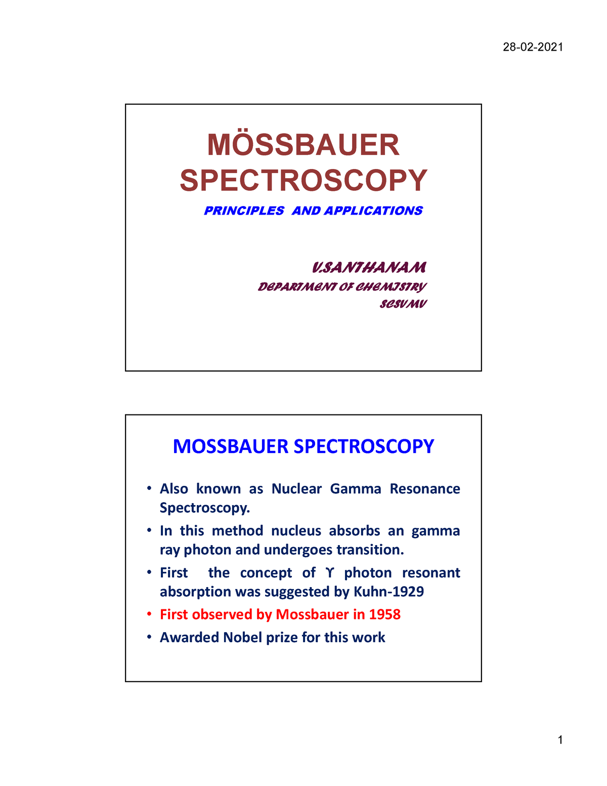 Mossbauer Spectroscopy - MÖSSBAUER SPECTROSCOPY ####### V DEPARTMENT OF ...