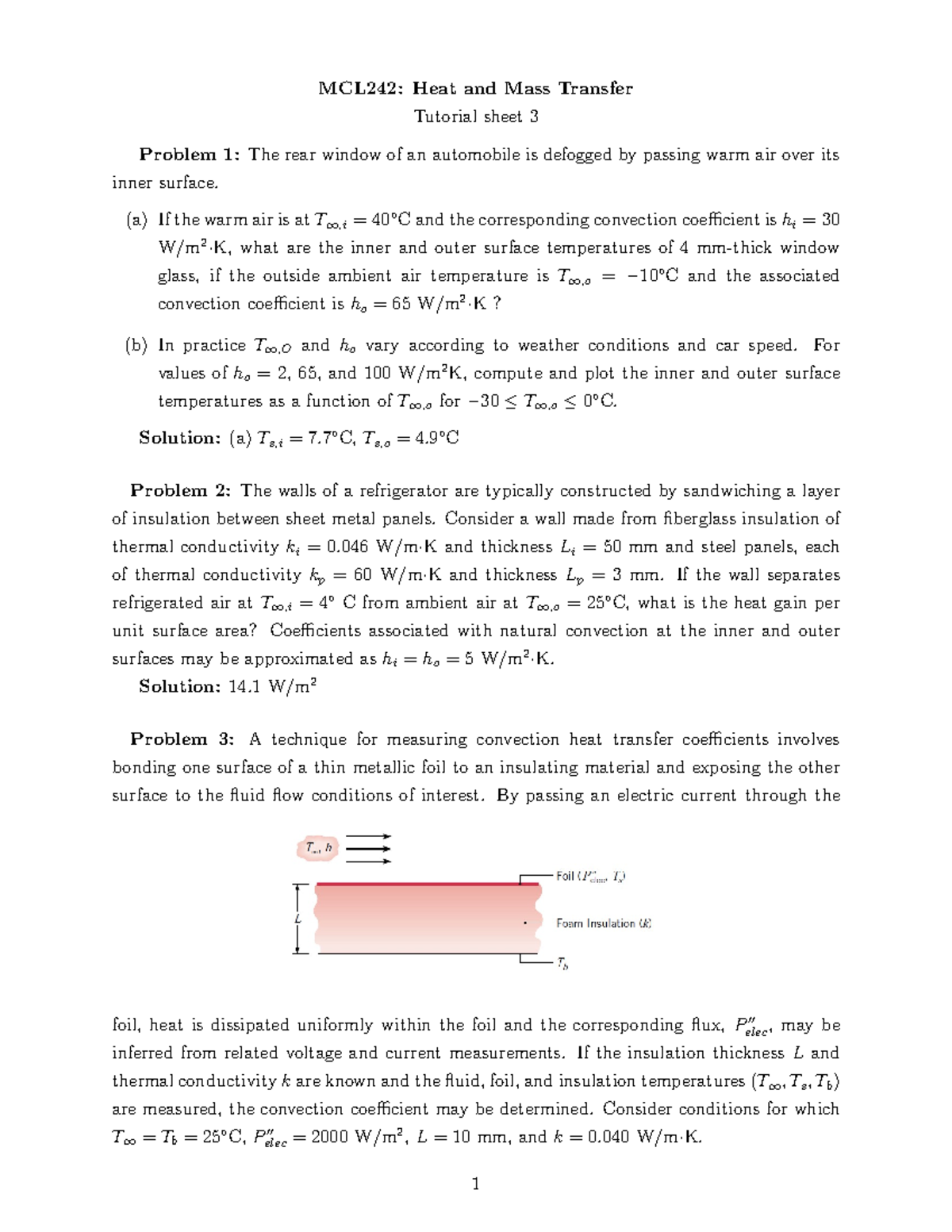 Tutorial sheet 3 - Heat and mass transfer - Studocu