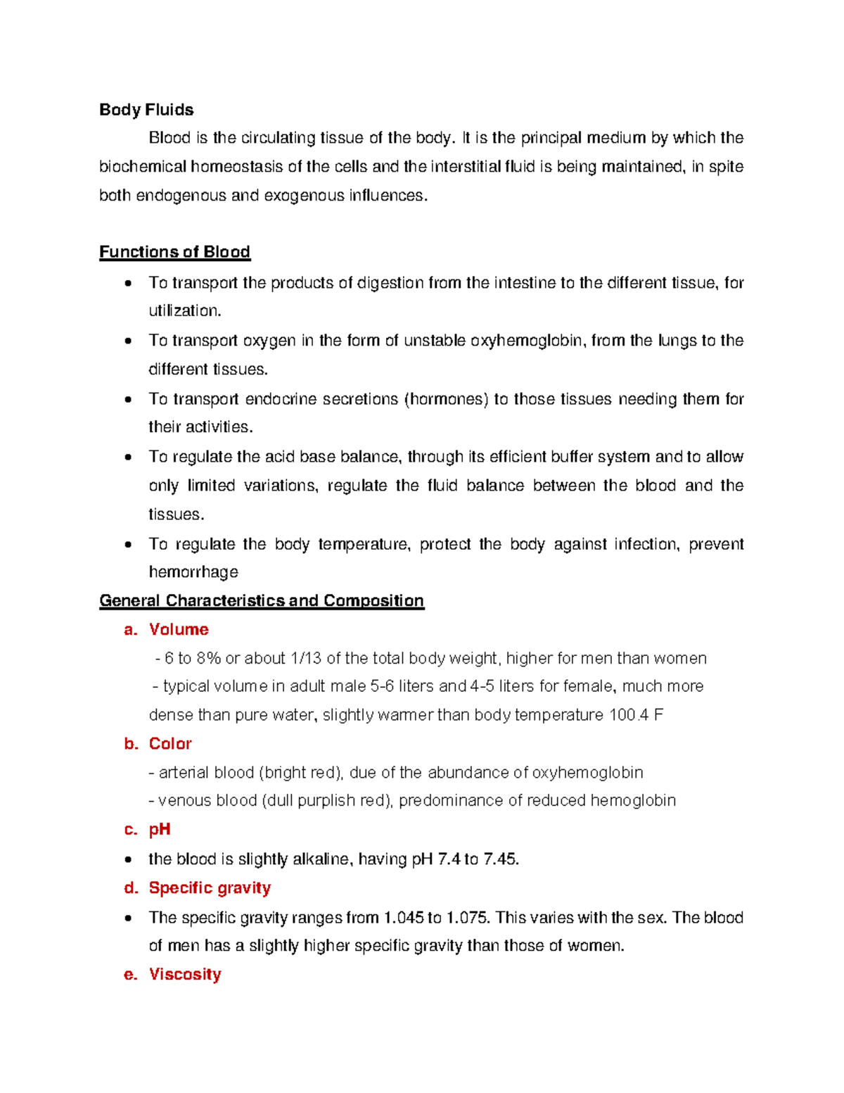 Body Fluids- Module 7 ( Biochem) - Body Fluids Blood is the circulating ...