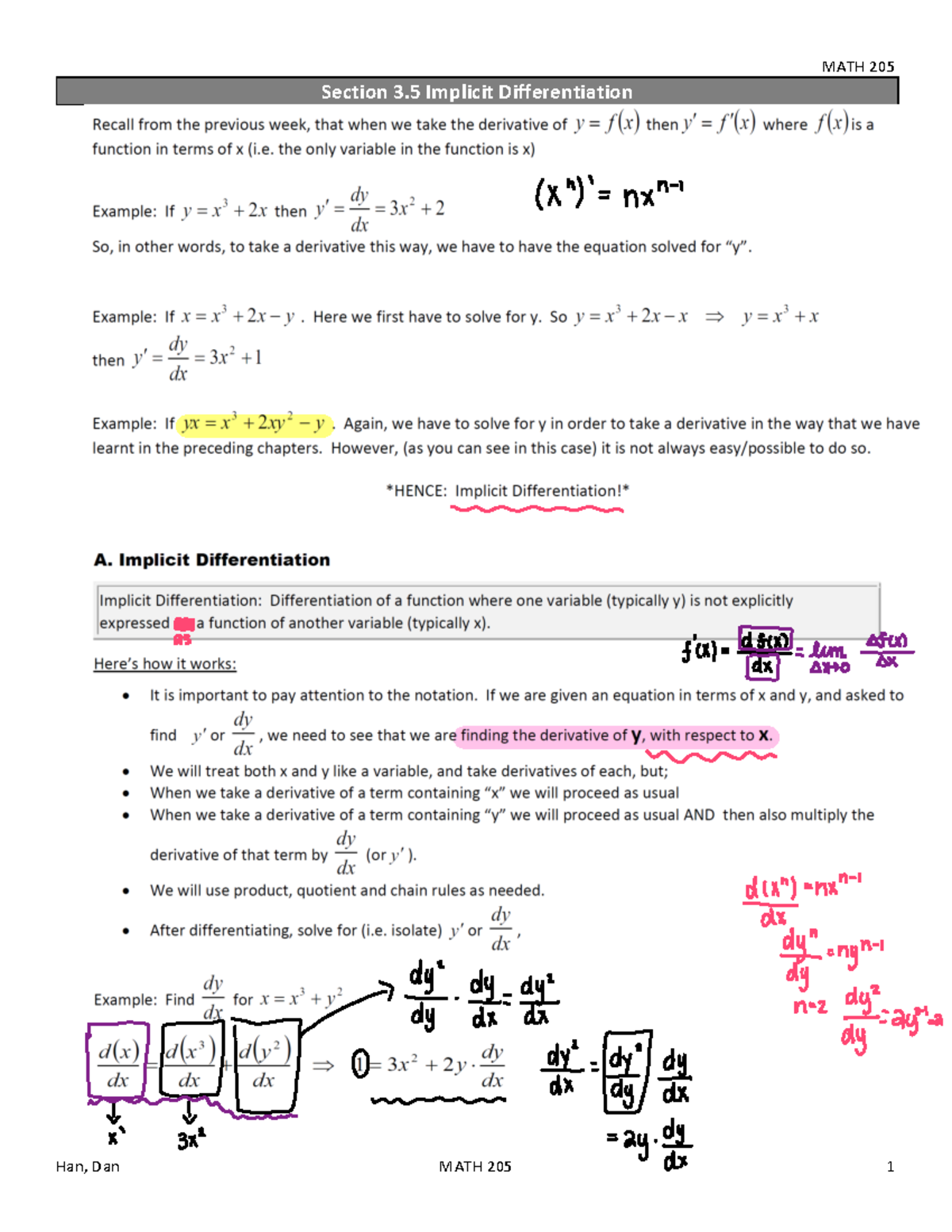 Section 3.5 Implicit Differentiation - Section 3. 5 Implicit ...