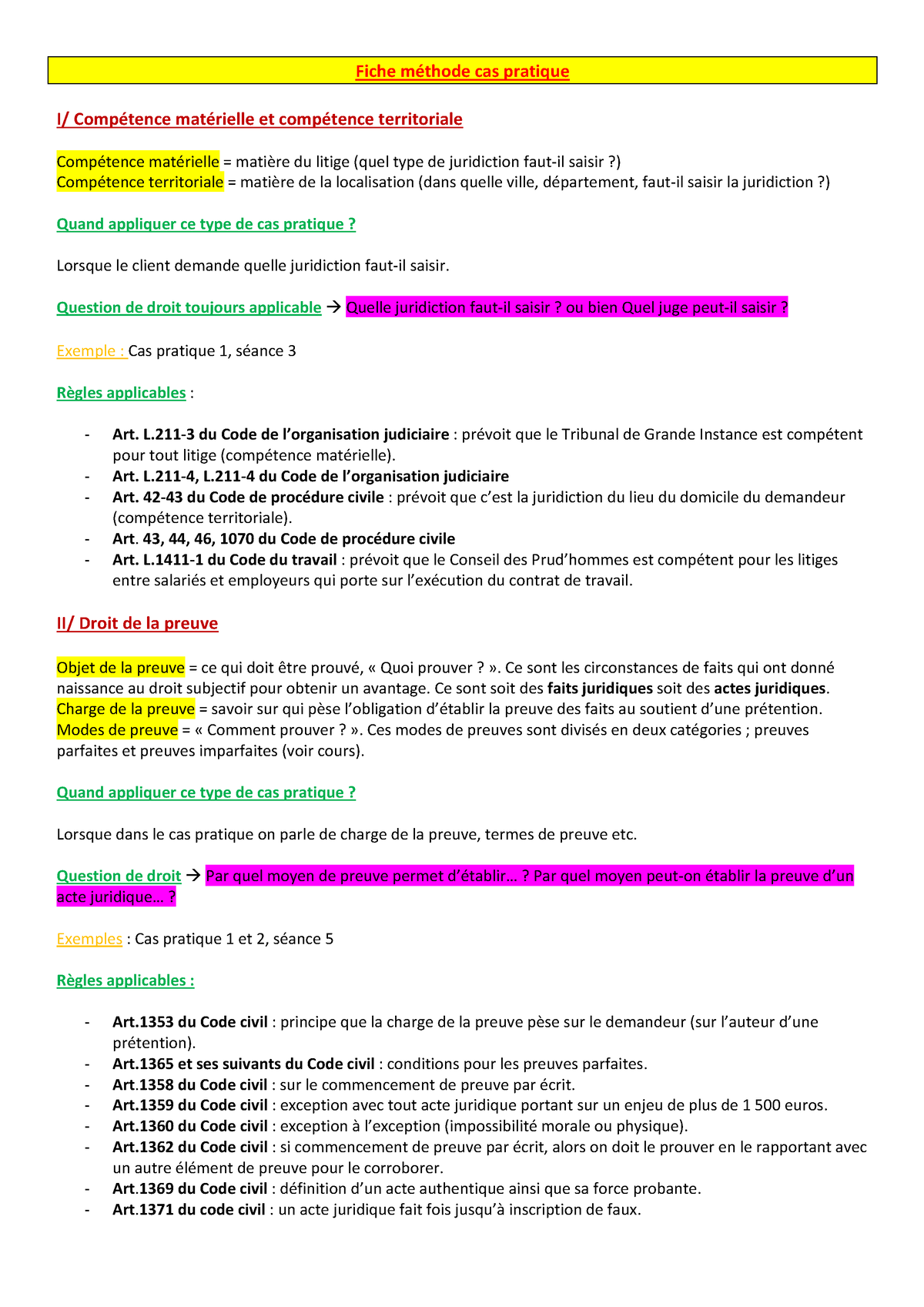 Fiche Méthode Cas Pratique - Fiche Méthode Cas Pratique I/ Compétence ...