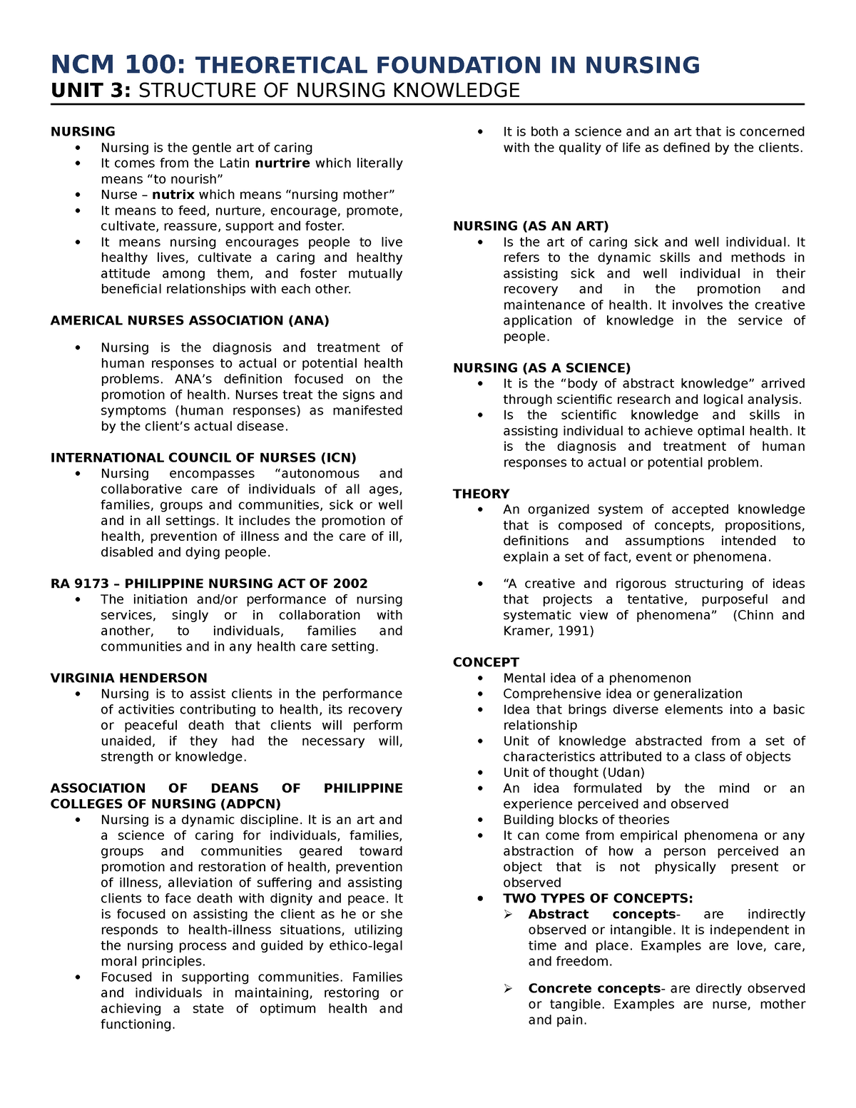 UNIT-3-TFN - Major Task - UNIT 3: STRUCTURE OF NURSING KNOWLEDGE ...