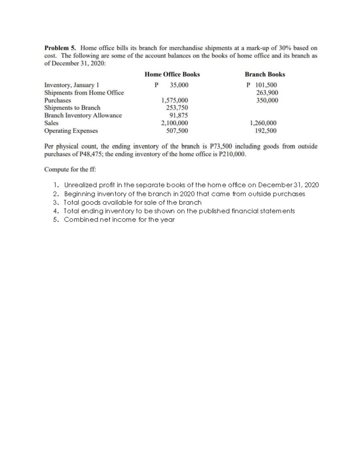HO%26B+Problem+5 - Junior High - Unrealized profit in the separate ...