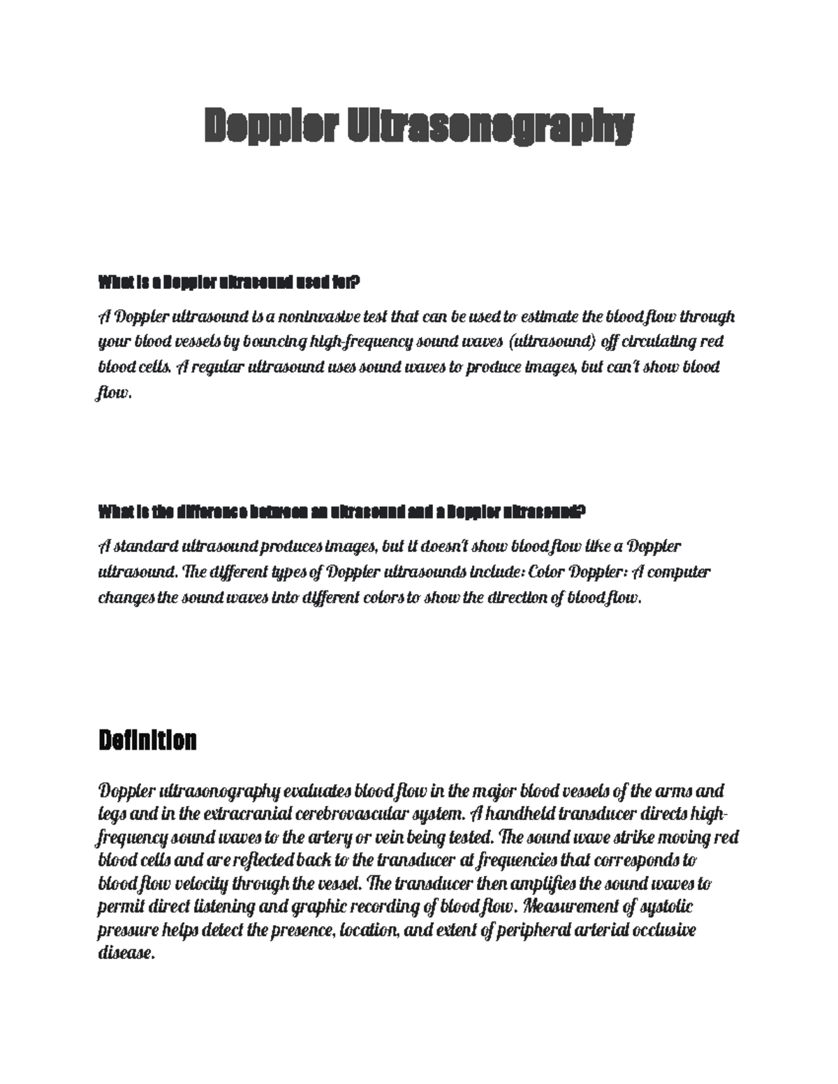 Doppler Ultrasonography Doppler Ultrasonography What Is A Doppler