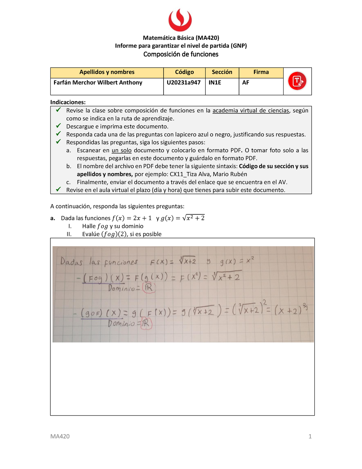 1. Antes Informe GNP - Matematica - MA420 1 Matem·tica B·sica (MA420 ...