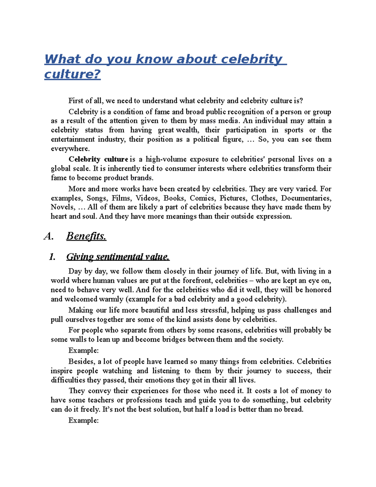 is celebrity culture harmful or harmless essay