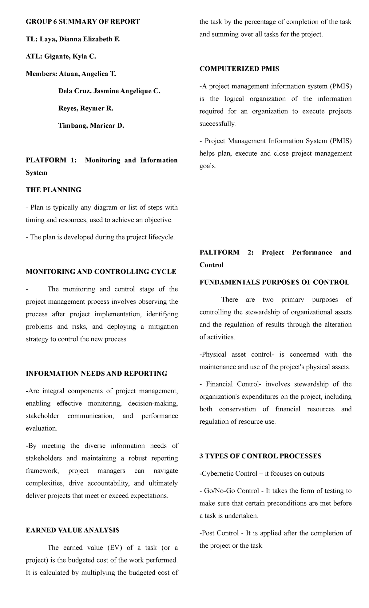Summary-OF- Report- Group-6 - GROUP 6 SUMMARY OF REPORT TL: Laya ...