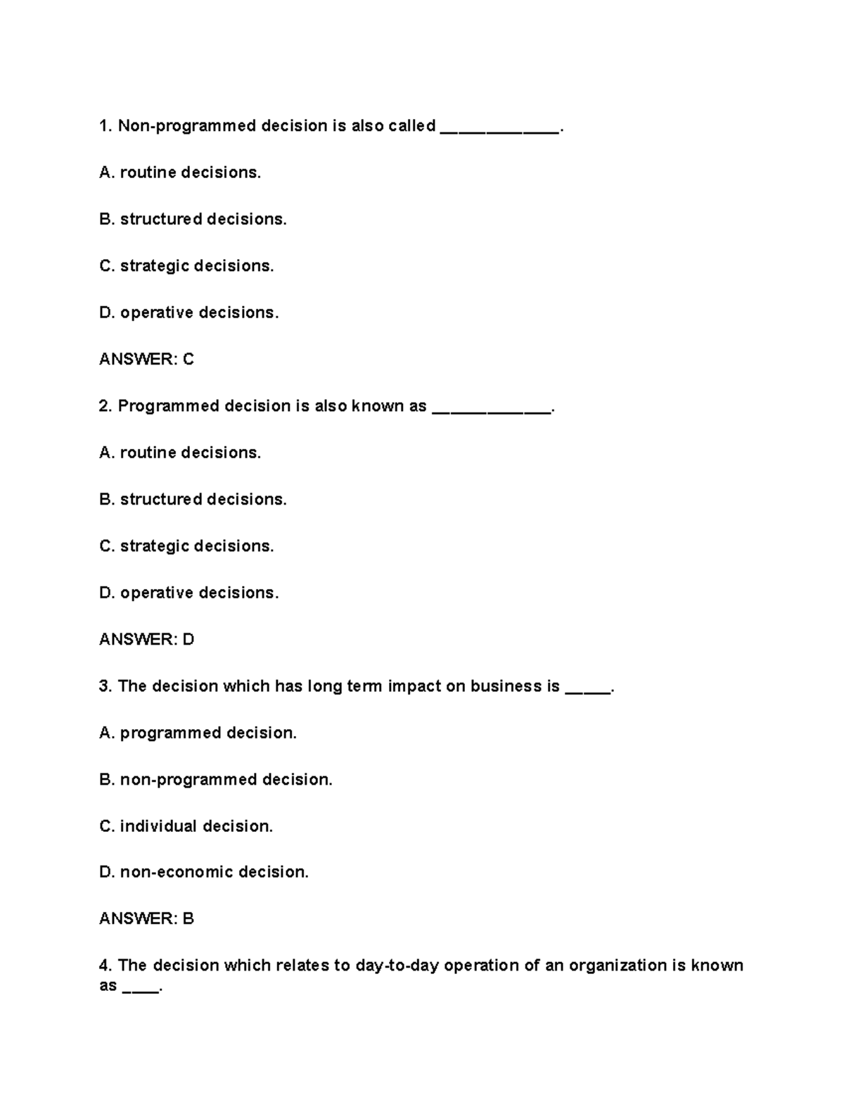 mcqs-principles-management-10-non-programmed-decision-is-also-called