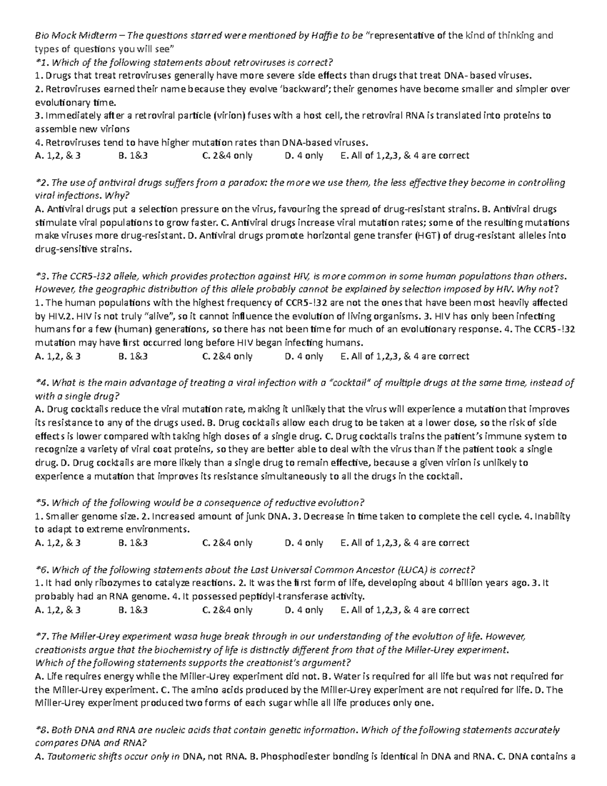 Midterm Exam 2017, Questions And Answers - Bio Mock Midterm The ...