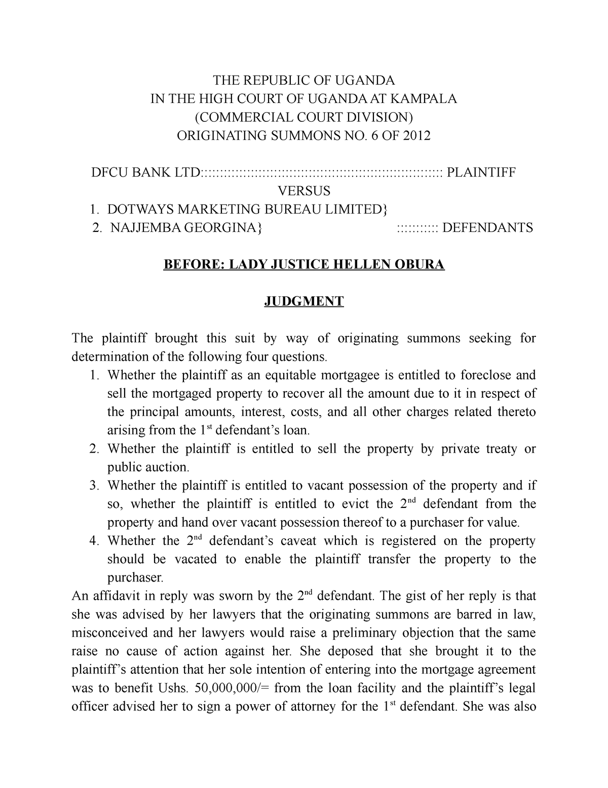 2013 Ugcommc 152 0 THE REPUBLIC OF UGANDA IN THE HIGH COURT OF UGANDA   Thumb 1200 1553 