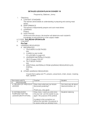 Lesson-PLAN- Cookery 10 WEDS - Thurs - DETAILED LESSON PLAN IN COOKERY ...