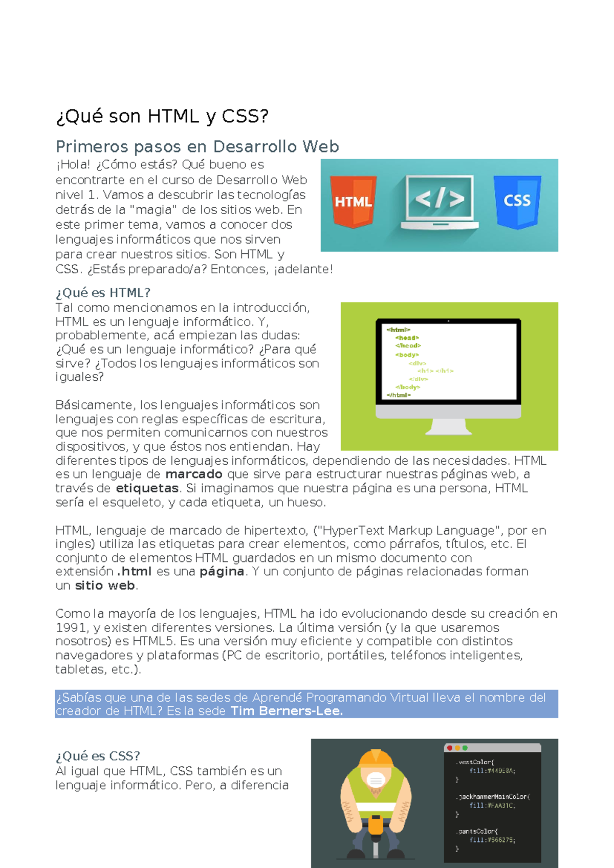 Desarrollo WEB 1 - Web info - ¿Qué son HTML y CSS? Primeros pasos en ...