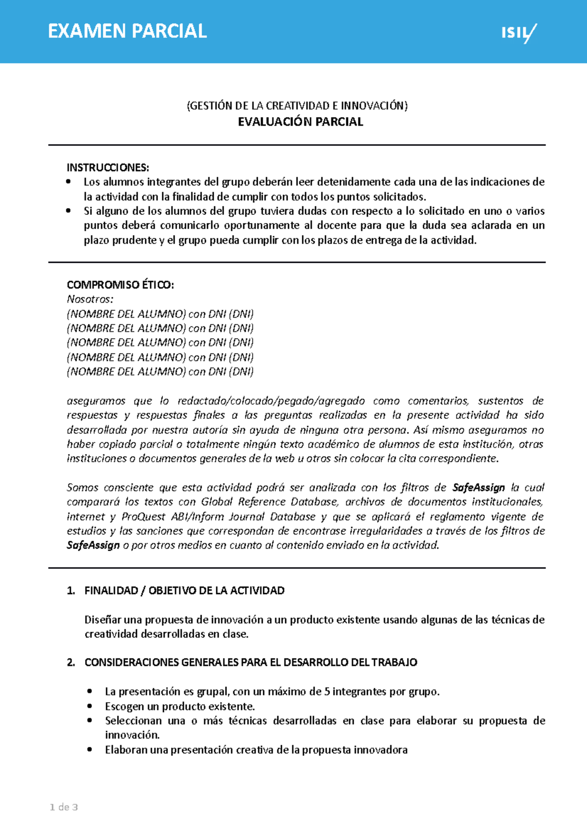 1998 - Examen Parcial - (GESTIÓN DE LA CREATIVIDAD E INNOVACIÓN ...