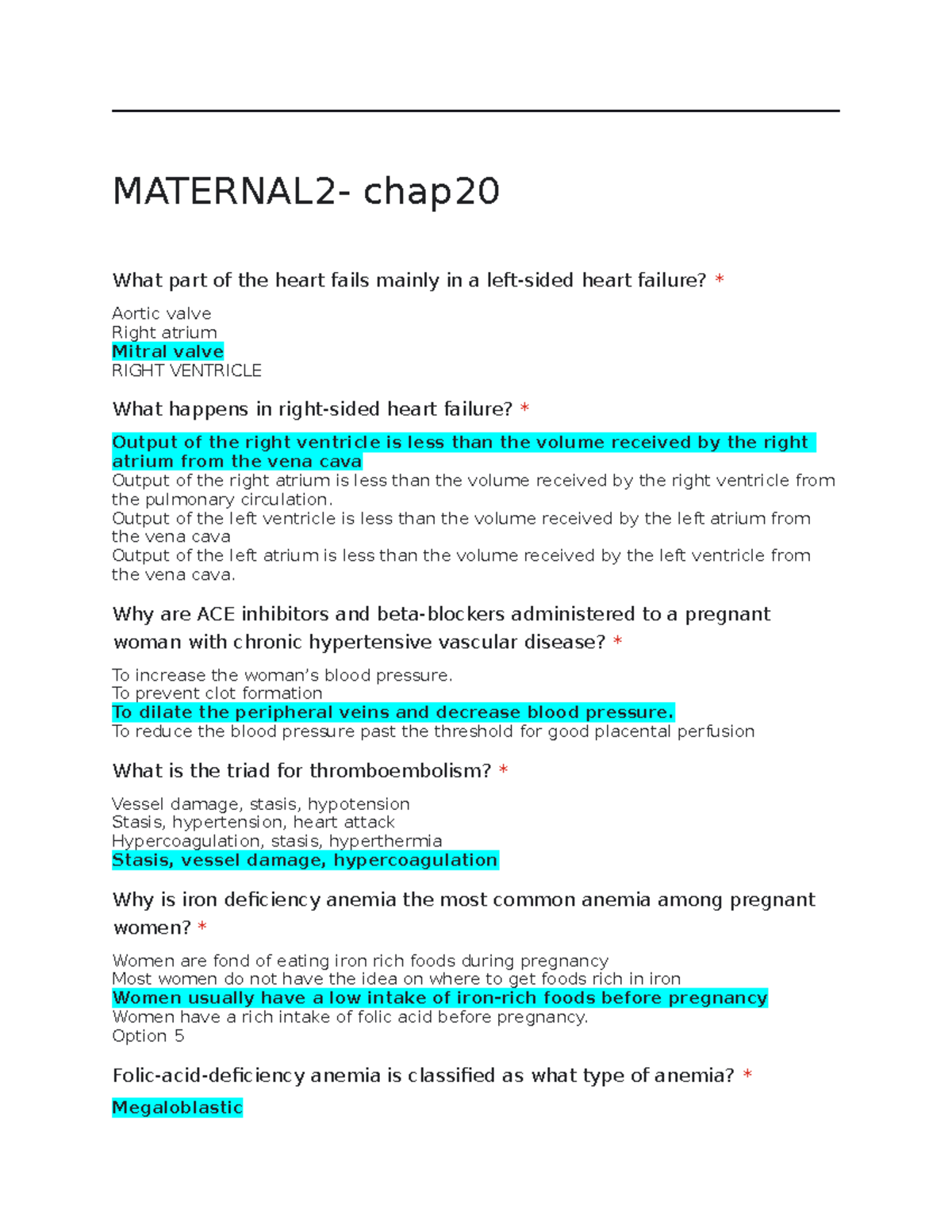 Maternal 2-Chapter 20 - This is a practice questions. - MATERNAL2- chap ...