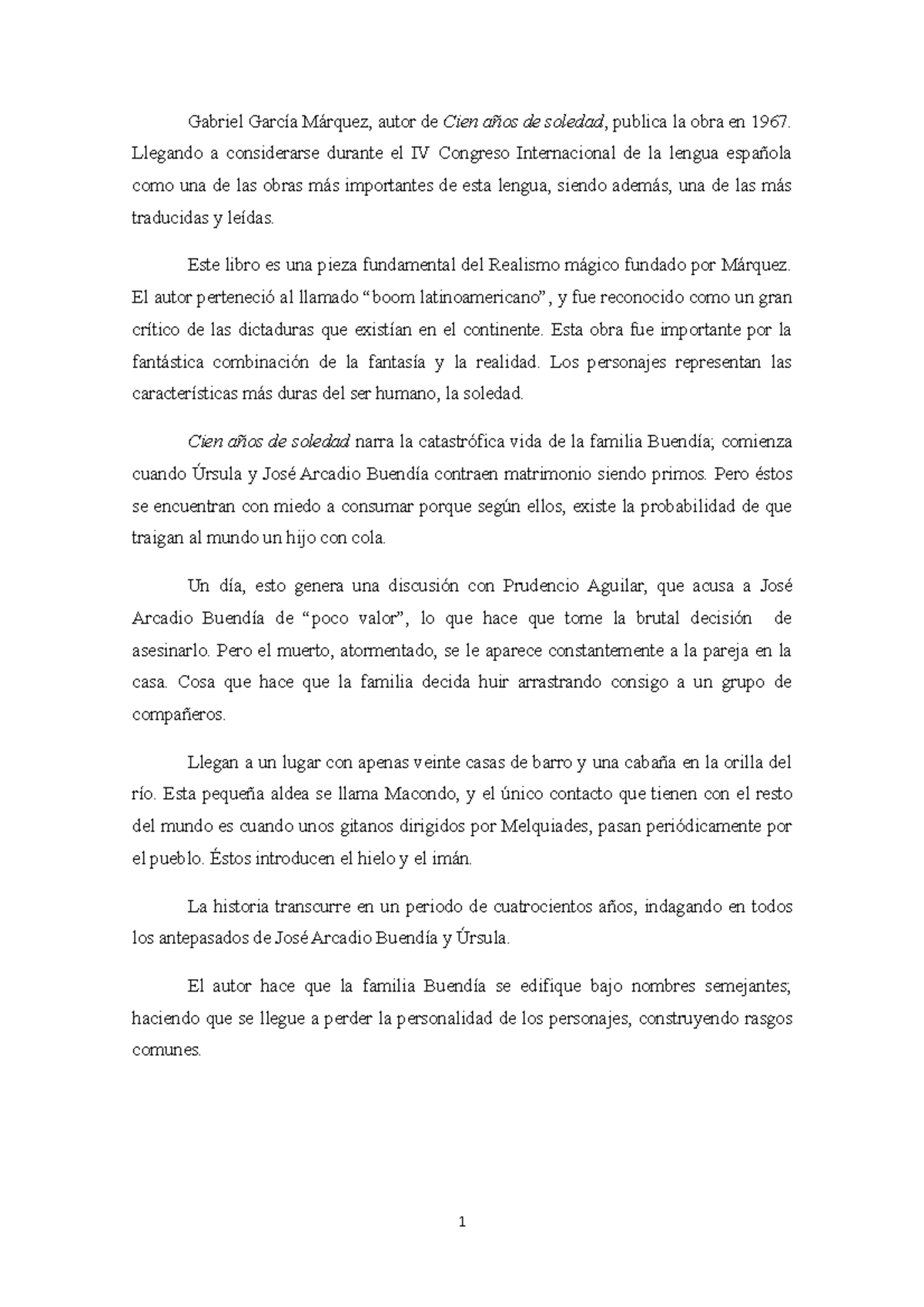 Reseña Cien años de soledad Gabriel