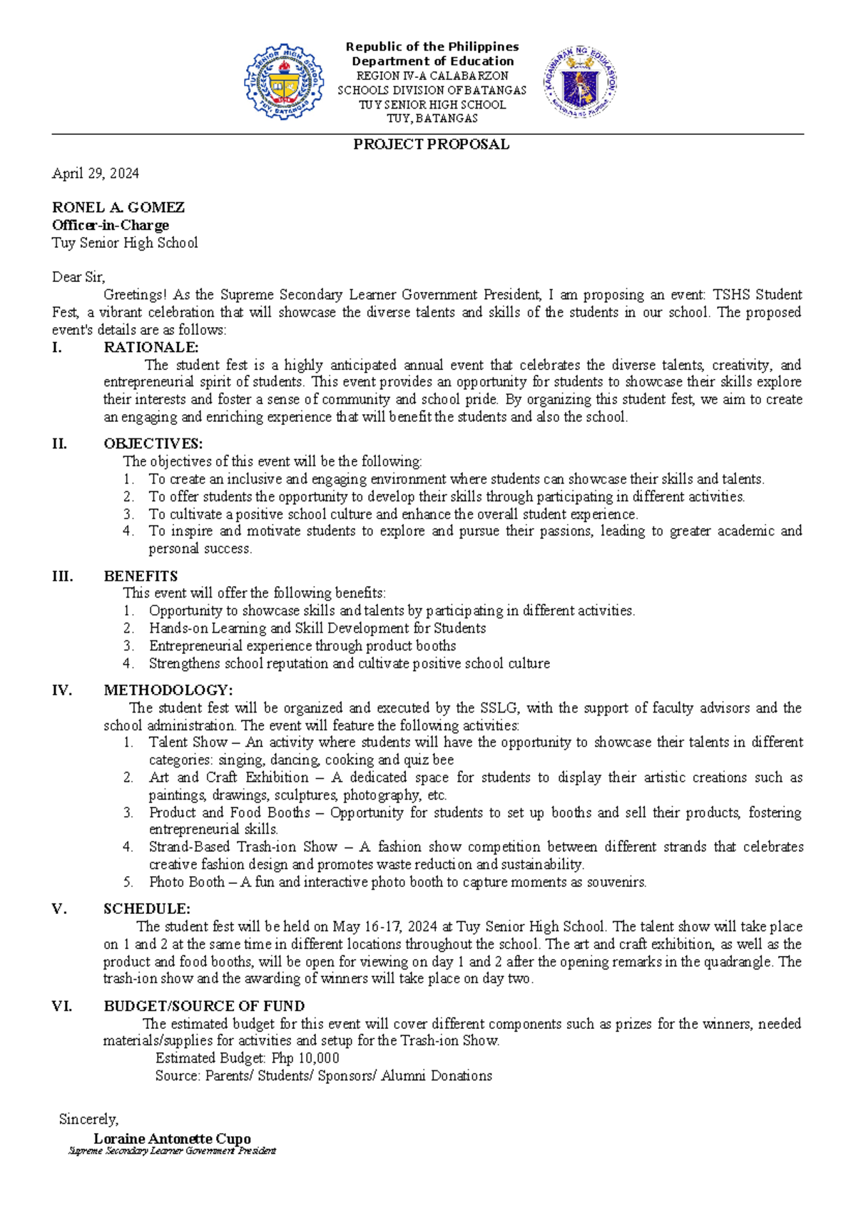 Project Proposal - Republic of the Philippines Department of Education ...